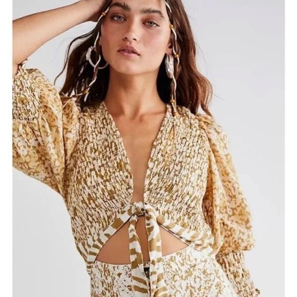 Free People String Of Hearts Maxi Dress Smocked size L - Picture 9 of 9